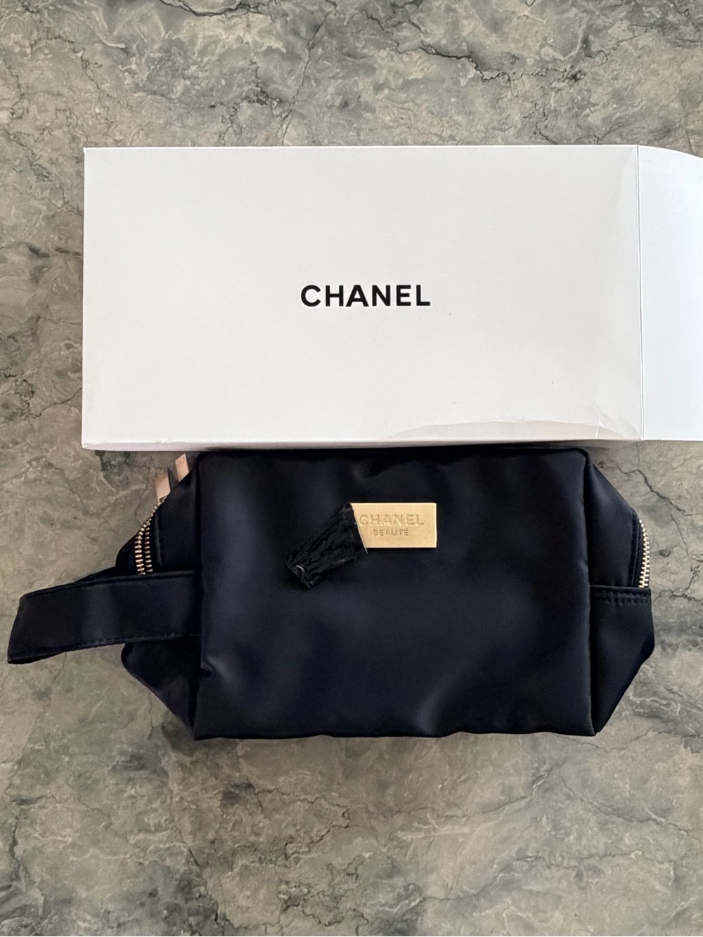 CHANEL VIP Gift Beauty Black Double Zip Travel Cosmetic Bag